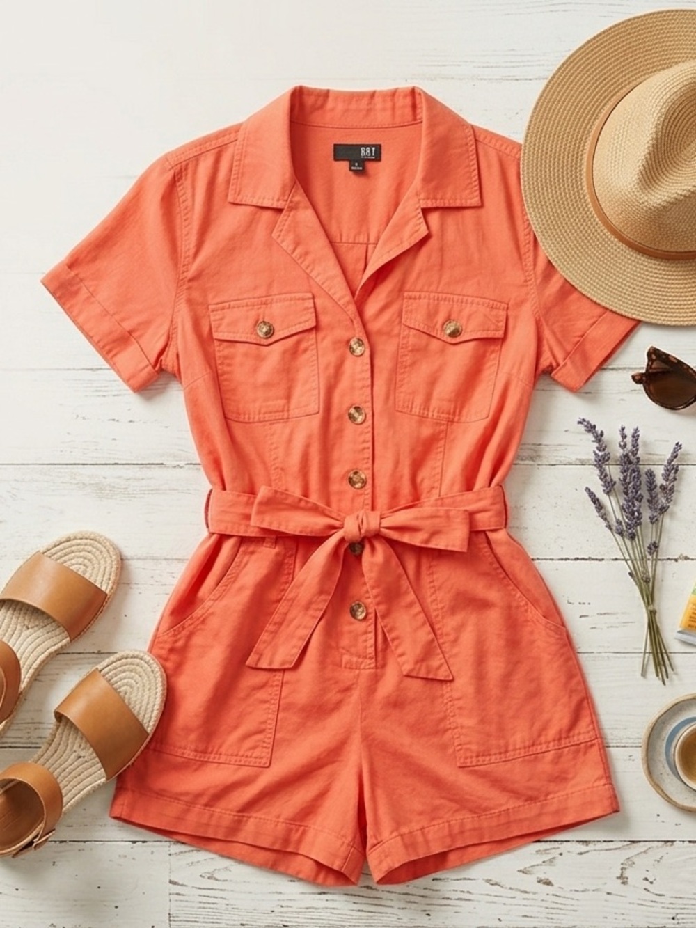 Kut from the Kloth Coral Button-Front Romper